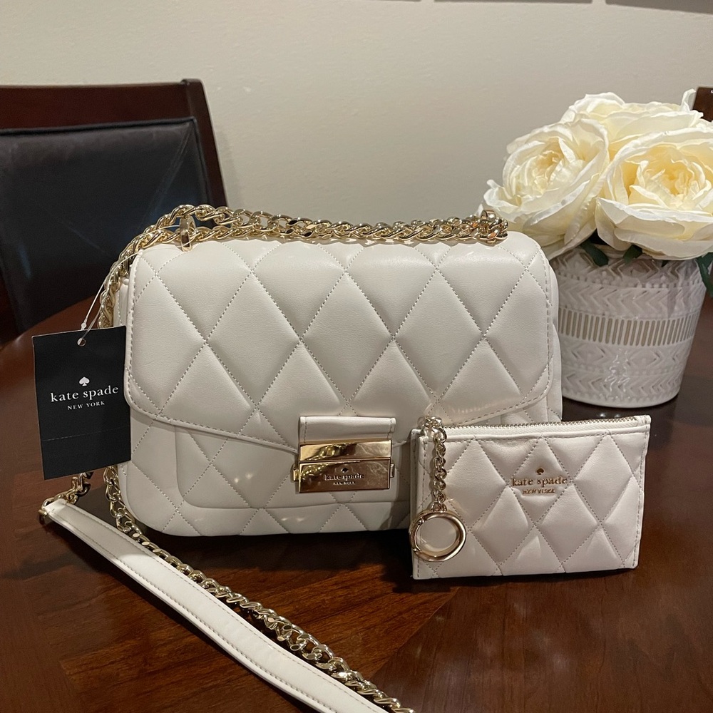 Kate Spade Carey Smooth Quilted Leather Handbag & Card Case NWT!
